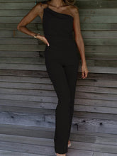 Pantalones casuales de una pieza de color sólido con un solo hombro